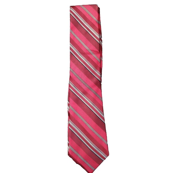 DKNY Silk Red Pinstriped Tie - Picture 1 of 5